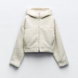 Double-Faced Fleece Lined Cropped Zip Hooded Jacket